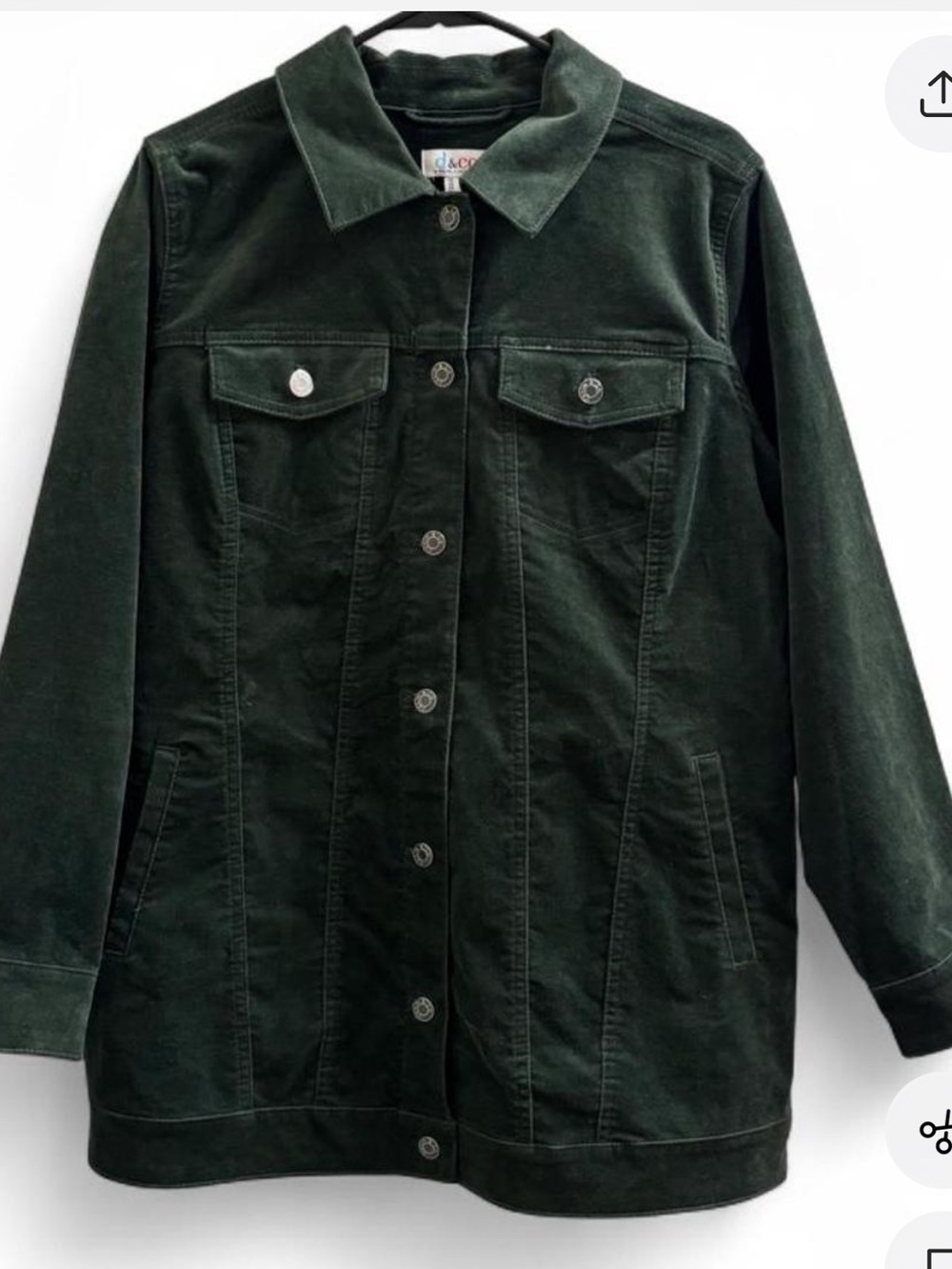 Denim & Co stretch Corduroy Shacket Forest Green  size M - Picture 2 of 5
